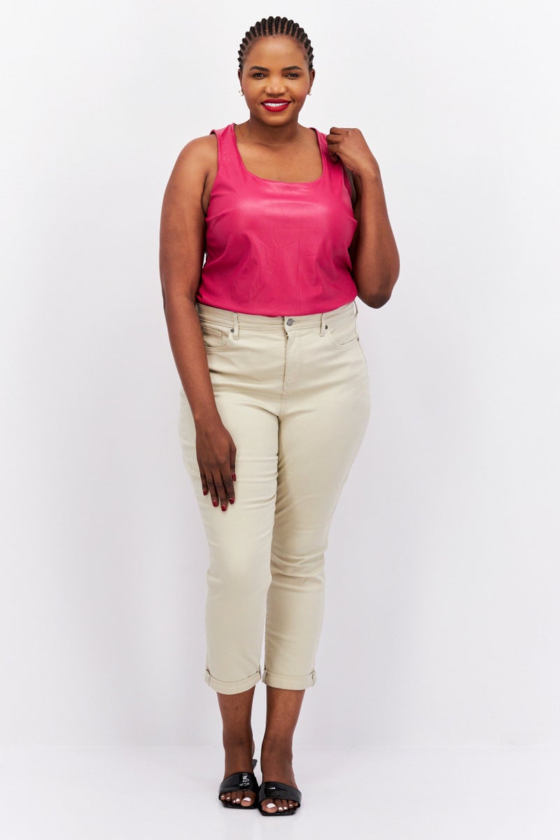Nina Parker Women Plus Size Sleeveless Plain Bodysuit, Pink  - Image 4