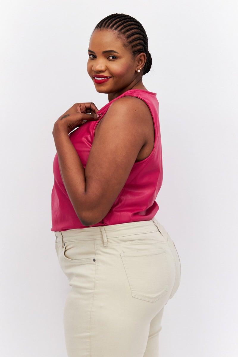 Nina Parker Women Plus Size Sleeveless Plain Bodysuit, Pink  - Image 3