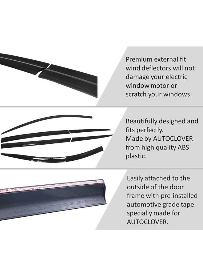 AUTO CLOVER Tape-On Rain Guards Window Visors 6 Pcs Set for Kia K5 2021 2022 2023 2024 / Window Deflectors, Out-Channel Vent Shades (Black) - Image 5