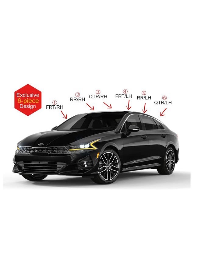 AUTO CLOVER Tape-On Rain Guards Window Visors 6 Pcs Set for Kia K5 2021 2022 2023 2024 / Window Deflectors, Out-Channel Vent Shades (Black) - Image 3