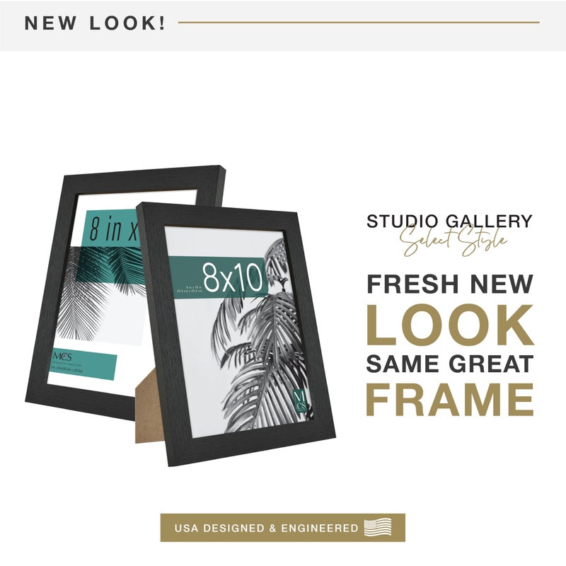 MCS Studio Gallery 8x10 Picture Frame Black Woodgrain Engineered Wood, Vertical & Horizontal Wall Hanging & Easel for Tapletop Display, Rectangle Photo Frame for Photos, Posters & Art Prints (1-Pack) - Image 2