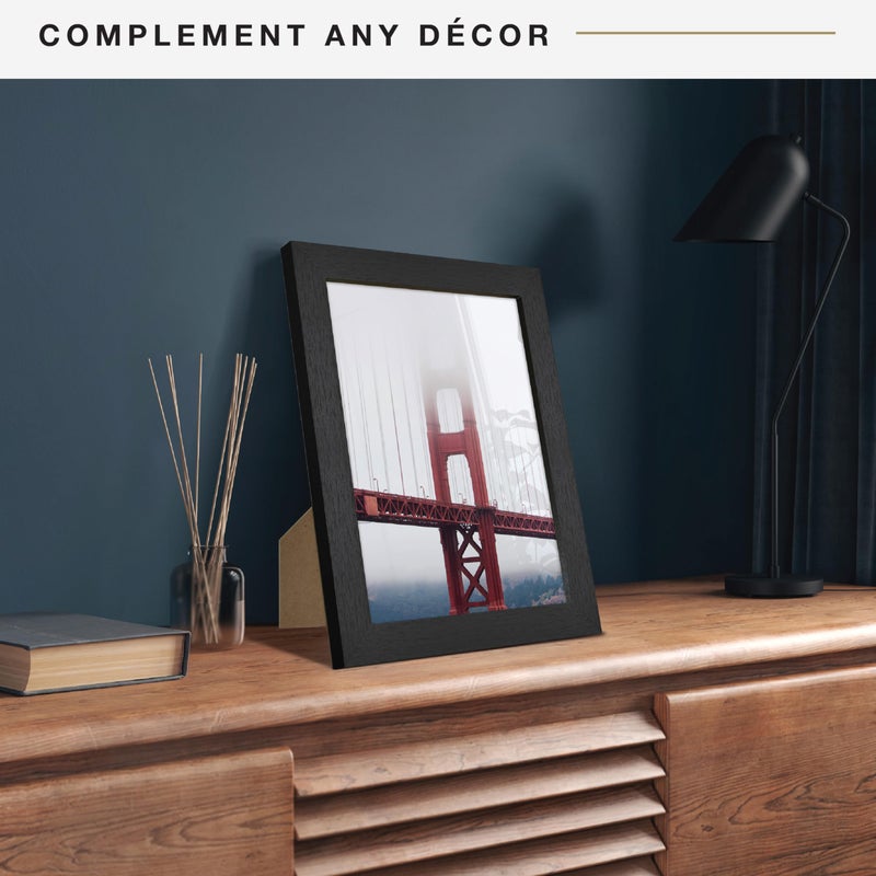 MCS Studio Gallery 8x10 Picture Frame Black Woodgrain Engineered Wood, Vertical & Horizontal Wall Hanging & Easel for Tapletop Display, Rectangle Photo Frame for Photos, Posters & Art Prints (1-Pack) - Image 3