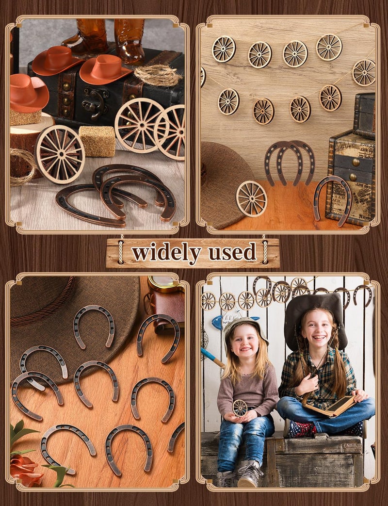 LHSYFBZ 28Pcs Western Theme Party Decorations Mini Horseshoes Wagon Wheel Decor for Crafts Western Cowboy Table Centerpieces Wedding Party Favors Cowboy Birthday Decorations - Image 4