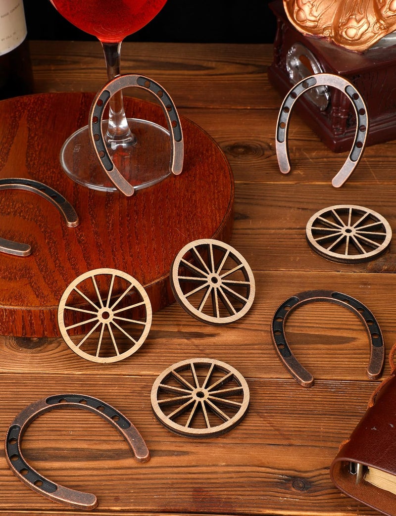 LHSYFBZ 28Pcs Western Theme Party Decorations Mini Horseshoes Wagon Wheel Decor for Crafts Western Cowboy Table Centerpieces Wedding Party Favors Cowboy Birthday Decorations - Image 5