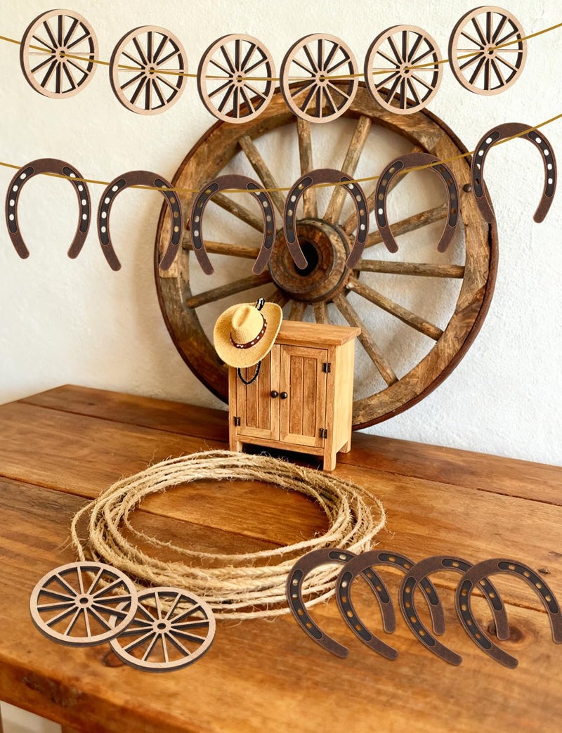 LHSYFBZ 28Pcs Western Theme Party Decorations Mini Horseshoes Wagon Wheel Decor for Crafts Western Cowboy Table Centerpieces Wedding Party Favors Cowboy Birthday Decorations - Image 3