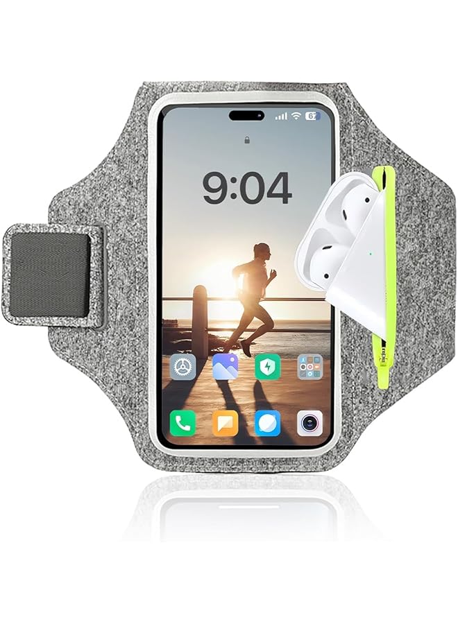 Green Tiger Running Armband, Sweat-resistant Mobile Phone Case Jogging for Running, Jogging, Gym, Mobile Phone Armband Jogging with iPhone 16/15/14/13/12 Pro Max, Suitable for Mobile Phones (Grey) - Image 1