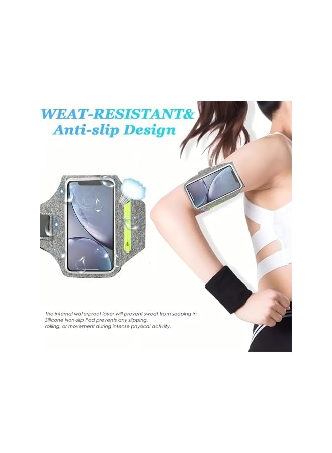 Green Tiger Running Armband, Sweat-resistant Mobile Phone Case Jogging for Running, Jogging, Gym, Mobile Phone Armband Jogging with iPhone 16/15/14/13/12 Pro Max, Suitable for Mobile Phones (Grey) - Image 2
