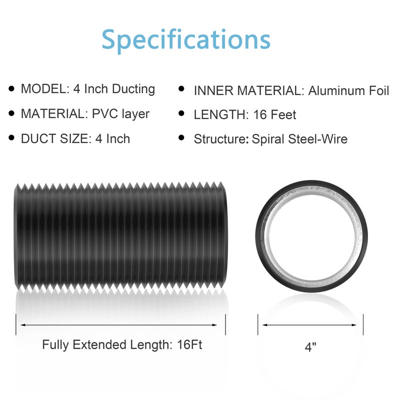 Hon&Guan Dryer Vent Hose, 4'' Insulated Flexible Duct 16FT with 2 Duct Clamps, Heavy-Duty Three Layer Protection for HVAC Ventilation, Duct Fan Systems - Image 5