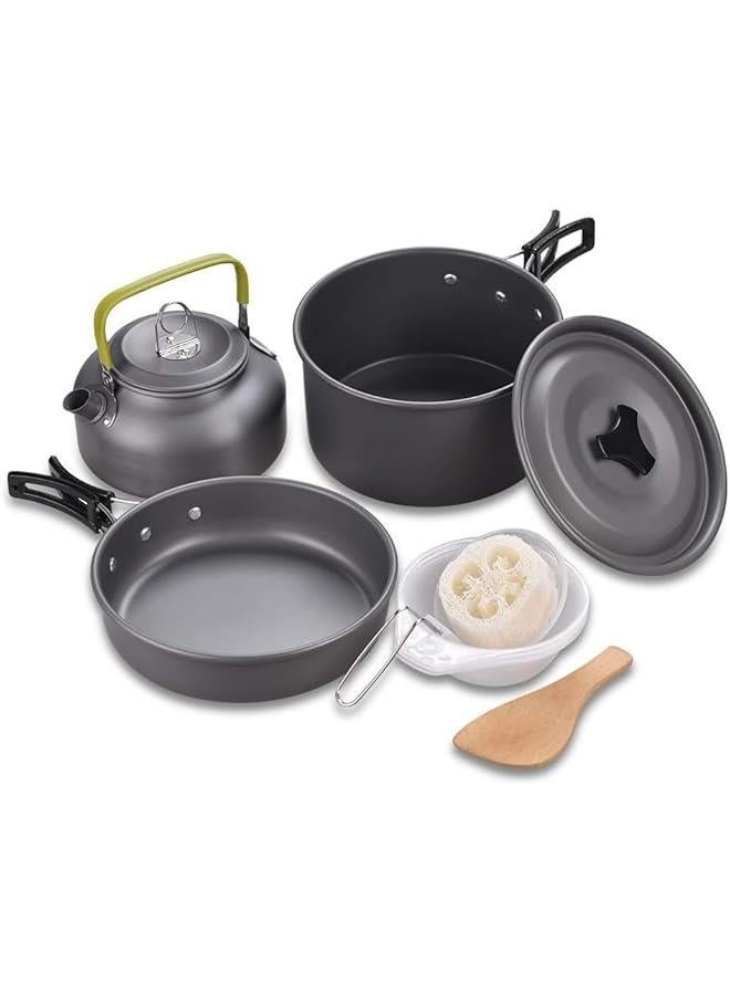 HOOKOR Camping Cookware Mess Kit, Lightweight Hiking Cookware Set with Mesh Bag, Nonstick Aluminum Cooking Kit,Outdoor Pot Pan Kettle Backpacking Mess Kit with Bowls  - Image 1