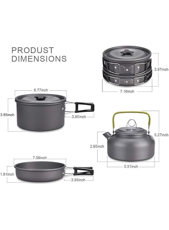 HOOKOR Camping Cookware Mess Kit, Lightweight Hiking Cookware Set with Mesh Bag, Nonstick Aluminum Cooking Kit,Outdoor Pot Pan Kettle Backpacking Mess Kit with Bowls  - Image 2