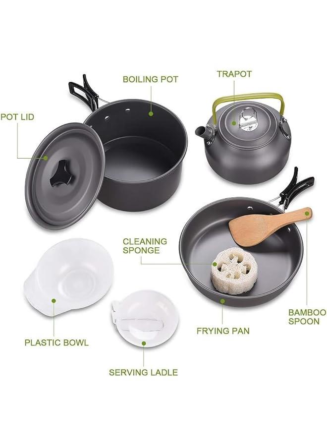 HOOKOR Camping Cookware Mess Kit, Lightweight Hiking Cookware Set with Mesh Bag, Nonstick Aluminum Cooking Kit,Outdoor Pot Pan Kettle Backpacking Mess Kit with Bowls  - Image 3