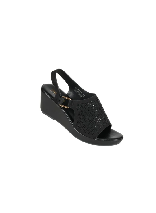 Michelle Morgan 092-3002 Michelle Morgan Ladies Wedge Backstrap Sandals4RC013 Black