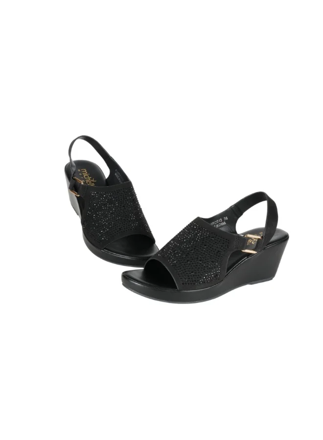 Michelle Morgan  092-3002 Michelle Morgan Ladies Wedge Backstrap Sandals4RC013 Black  | Best Price UAE