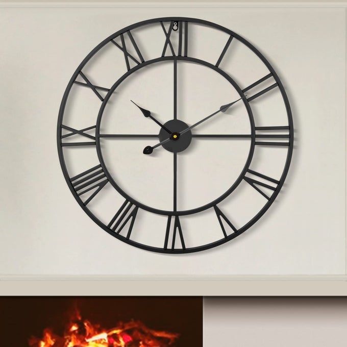 80CM EXTRA LARGE WALL CLOCK 31 OVERSIZE MODERN BLACK METAL ROMAN NUMERAL NEARLY SILENT LITTLE TICKING BATTERY OPERATED WALL CLOCKS FOR LIVING ROOM KITCHENBEDROOM FARMHOUSE HOME DECOR