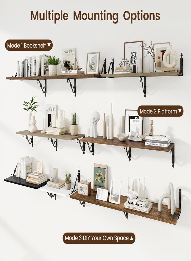 RICHFOCUS 12 Inch Deep Floating Shelves for Wall, 24" W x 12" D Wood Wall Shelves Set of 2, Wide Floating Shelves for Living Room, Bedroom, Kitchen, Bathroom and Decor Storage, Rustic Brown - Image 5