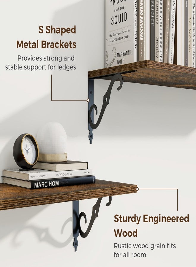 RICHFOCUS 12 Inch Deep Floating Shelves for Wall, 24" W x 12" D Wood Wall Shelves Set of 2, Wide Floating Shelves for Living Room, Bedroom, Kitchen, Bathroom and Decor Storage, Rustic Brown - Image 4