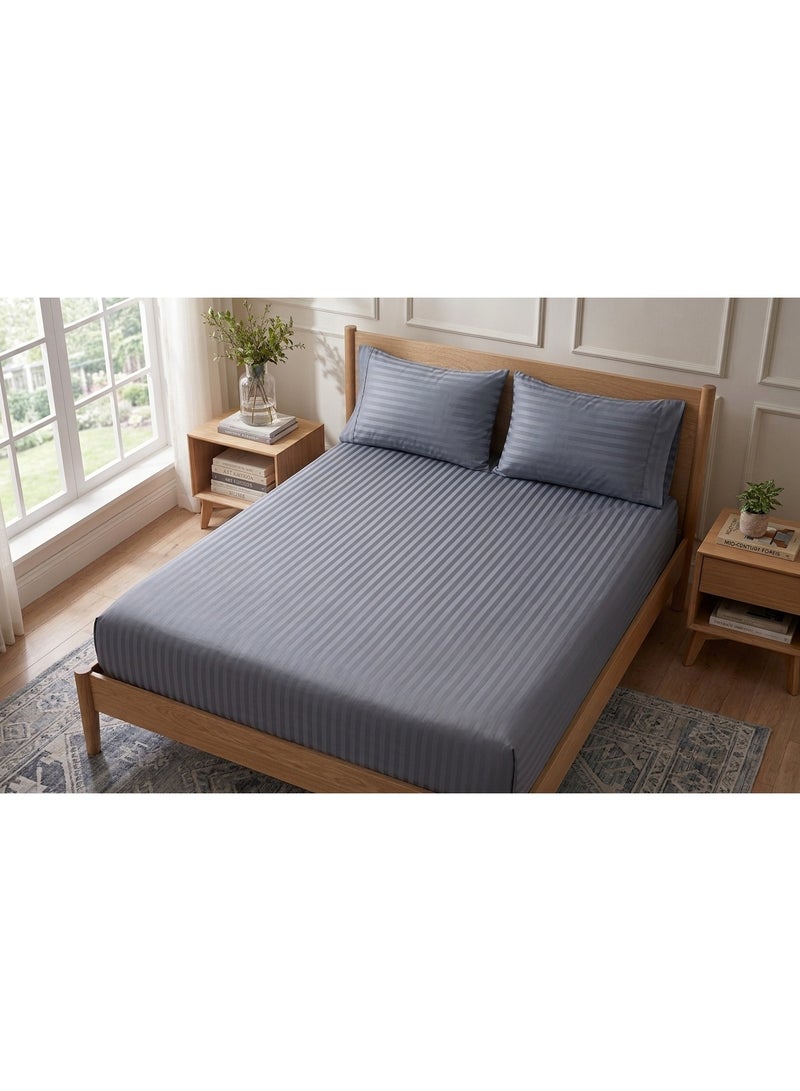 RISHAHOME 3 Pc Light Grey Stripe Flat Sheet Set — 220x240 cm, 2 Pillow Cases - Image 2