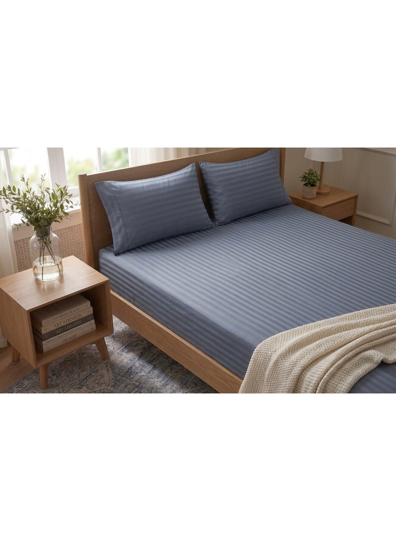 RISHAHOME 3 Pc Light Grey Stripe Flat Sheet Set — 220x240 cm, 2 Pillow Cases - Image 3