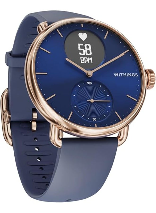 Withings ScanWatch – Hybrid Smart Watch with ECG, Heart Rate, Oximeter - 30 Day Battery Life - Smart Watches for Women, Smart Watch for Men, Fitness Tracker - Android & iOS, Rose gold/Blue, 38mm - Image 1