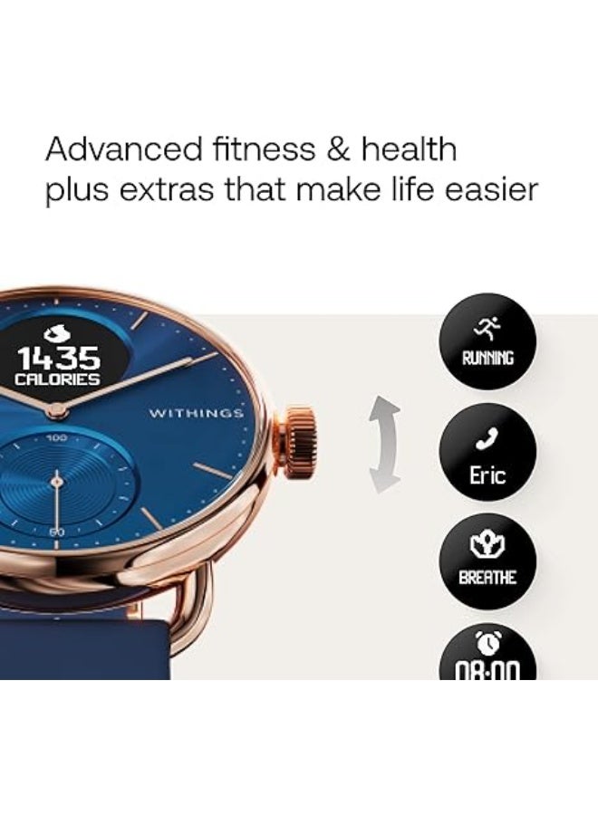 Withings ScanWatch – Hybrid Smart Watch with ECG, Heart Rate, Oximeter - 30 Day Battery Life - Smart Watches for Women, Smart Watch for Men, Fitness Tracker - Android & iOS, Rose gold/Blue, 38mm - Image 5
