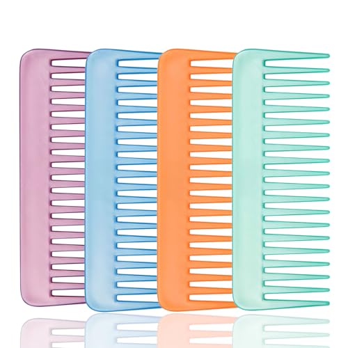 RIANZ® Large Hair Detangling Wide Tooth Shampoo Comb for Wet & Dry Hairs, Long & Curly Hair, NO Handle Detangling Combs for Lady Women Girls, Plastic Comb (Multi Color - Pack of 4) - Image 1