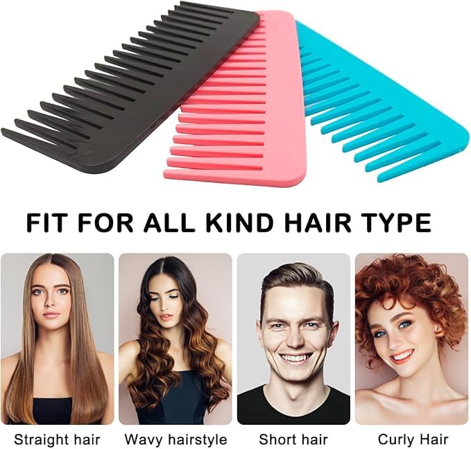 RIANZ® Large Hair Detangling Wide Tooth Shampoo Comb for Wet & Dry Hairs, Long & Curly Hair, NO Handle Detangling Combs for Lady Women Girls, Plastic Comb (Multi Color - Pack of 4) - Image 5