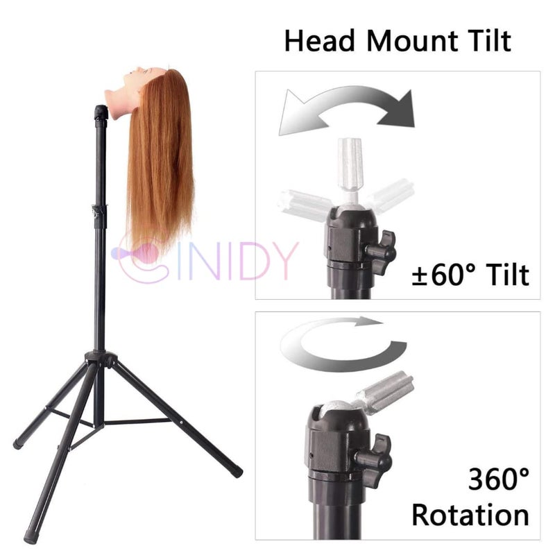 CINIDY CINIDY Wig Stand Tripod Mannequin Head Stand Heavy Duty Metal Adjustable Wig Head Stand for Canvas Block Head Styling Making Wigs Displaying Cosmetology Hairdressing Training Manikin WS1 - Image 5
