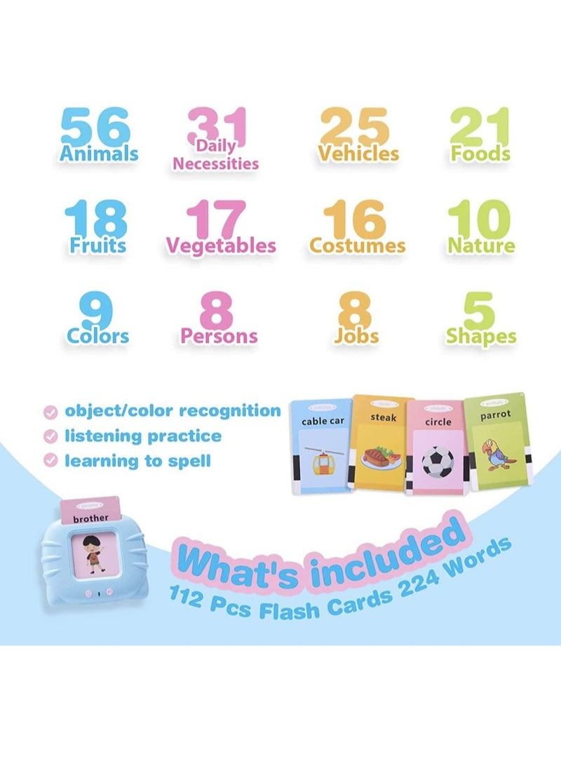 ELTRAZONE Kid Educational Montessori Preschool Animals Audible Flash Cards, 1 to 6 Years, 112 Pieces, Blue - Image 2