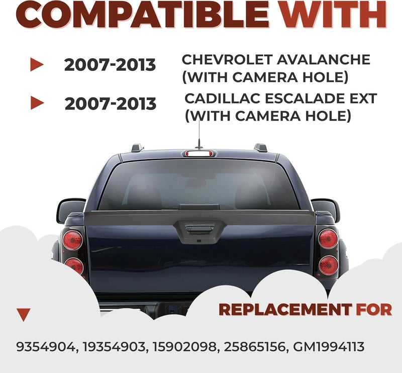 ECOTRIC Tailgate Cap Cover Top Molding Trim Spoiler for 2007-2013 Chevy Avalanche & Cadillac Escalade EXT with Camera Hole - Image 2