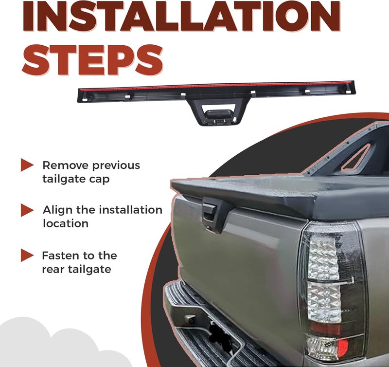 ECOTRIC Tailgate Cap Cover Top Molding Trim Spoiler for 2007-2013 Chevy Avalanche & Cadillac Escalade EXT with Camera Hole - Image 5