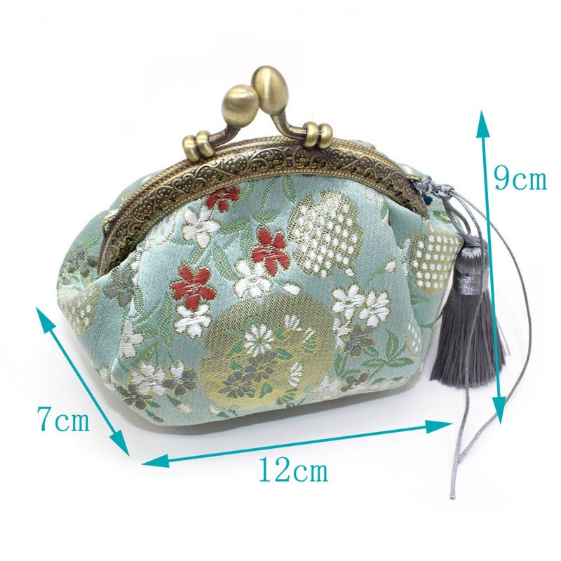 Light Green Vintage Embroidered Brocade Short Purse Retro Bag Buckle Small Wallet Woman Fashion Portable Change Bag Key Storage Pouch - Image 5