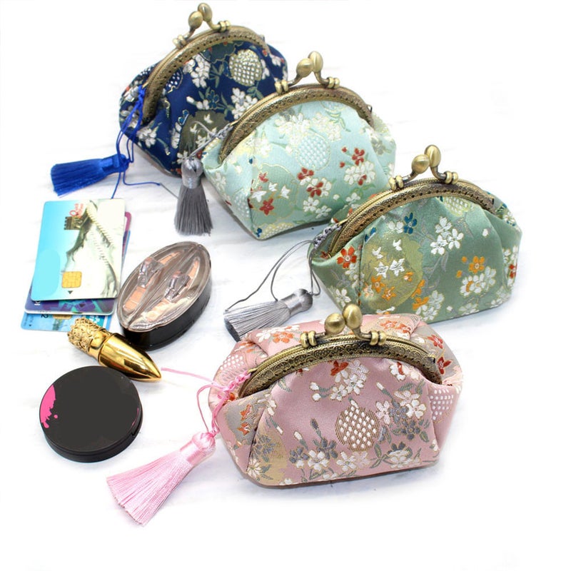 Light Green Vintage Embroidered Brocade Short Purse Retro Bag Buckle Small Wallet Woman Fashion Portable Change Bag Key Storage Pouch - Image 3