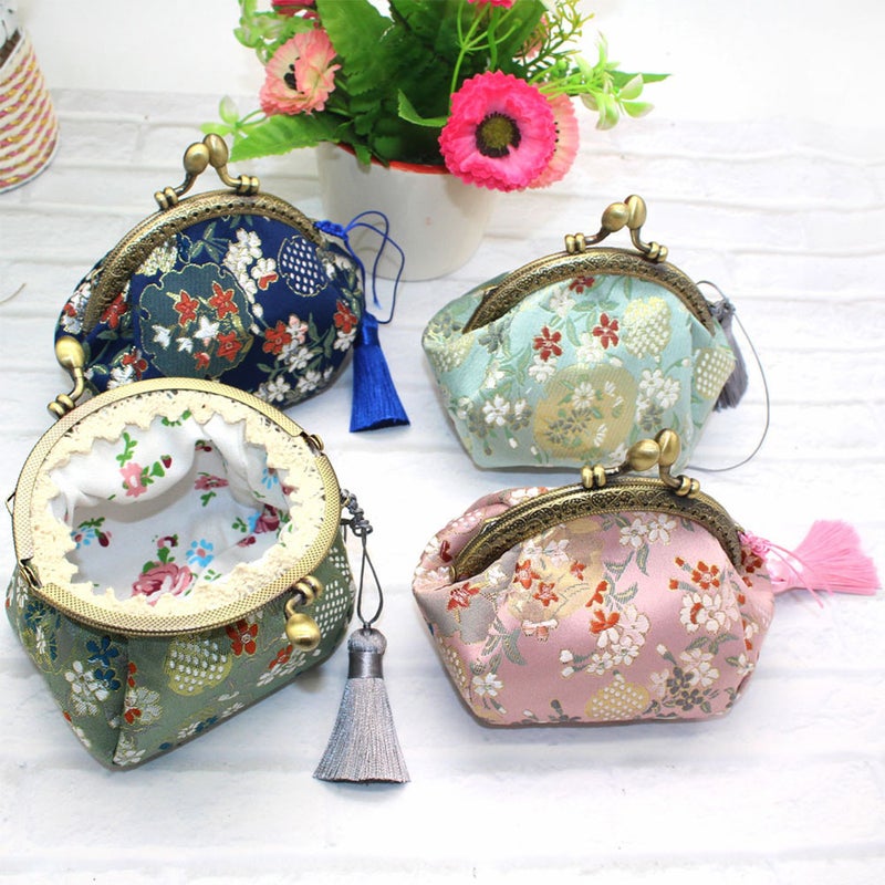 Light Green Vintage Embroidered Brocade Short Purse Retro Bag Buckle Small Wallet Woman Fashion Portable Change Bag Key Storage Pouch - Image 4