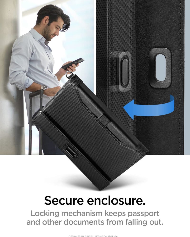 Spigen Life for Passport Card Cover Holder with RFID Blocking Technology Wallet Travel Documents Organizer Protector Accessories, SIM Card Pin Included - Black - Image 5