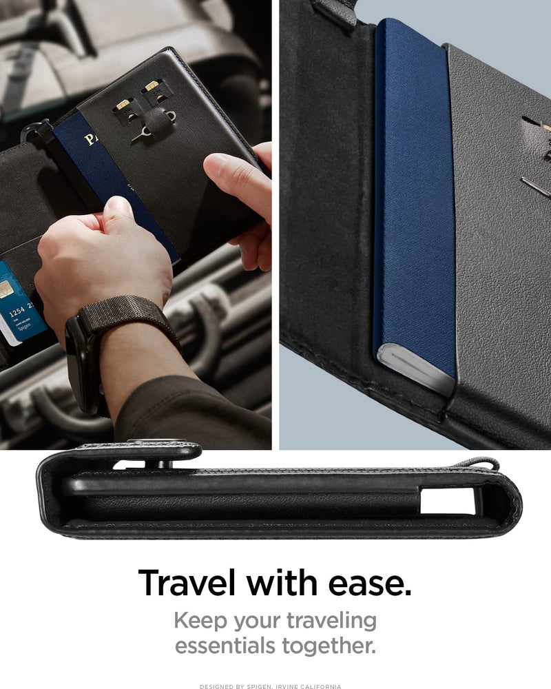 Spigen Life for Passport Card Cover Holder with RFID Blocking Technology Wallet Travel Documents Organizer Protector Accessories, SIM Card Pin Included - Black - Image 2