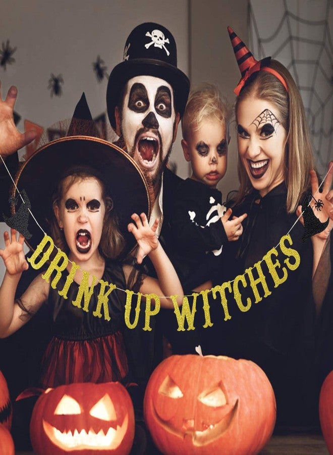 LeeSky Gold Glitter Drink Up Witches Banner, Halloween Witch Banner Witches Halloween Party Banner for Witch Party Decorations Halloween Haunted Mansion Party Decorations - Image 3