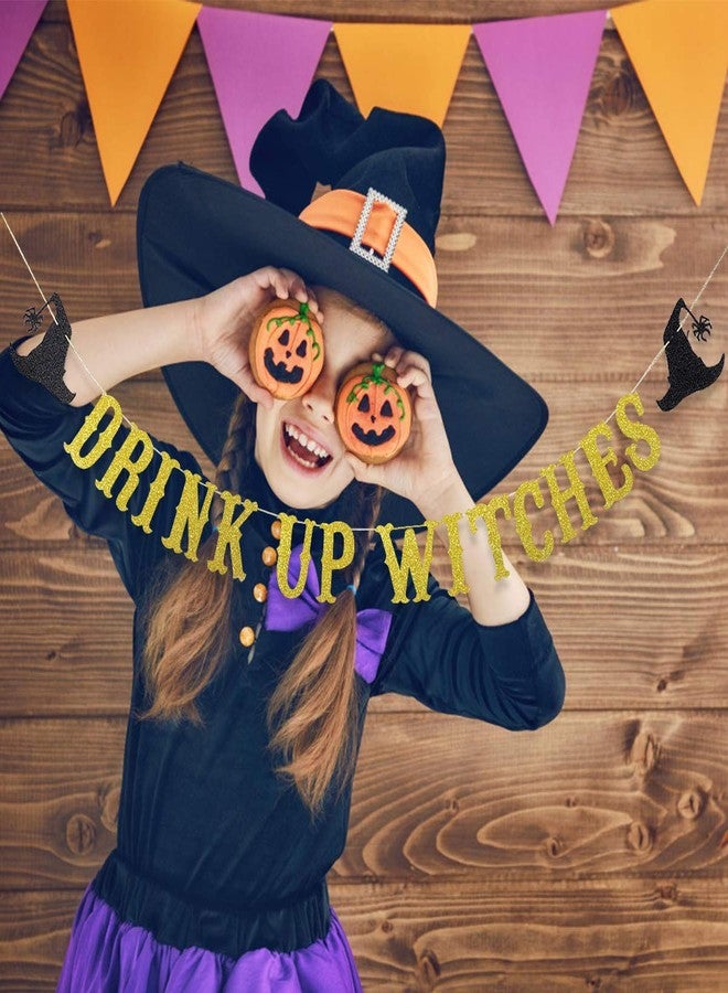 LeeSky Gold Glitter Drink Up Witches Banner, Halloween Witch Banner Witches Halloween Party Banner for Witch Party Decorations Halloween Haunted Mansion Party Decorations - Image 4