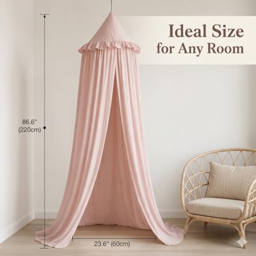 PlentiVive Bed Canopy for Girls, Princess Crib Canopy for Nursery, Dreamy Soft Hanging Canopy for Toddler Bed, Twin & Full Size, Kids Bed Canopy for Girls Room Decor & Reading Nook, Pink - Image 2