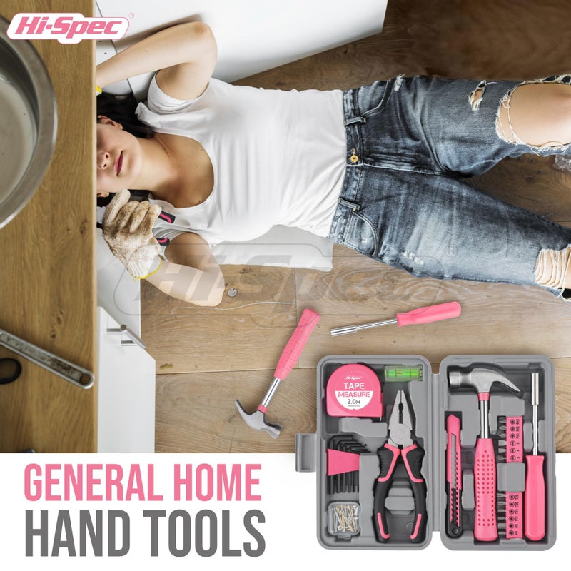 Hi-Spec Tool Set 25pc Pink Household DIY Tool Kit for Women. Small Mini Tool Box Set of Starter Basic Ladies Tools - Image 5