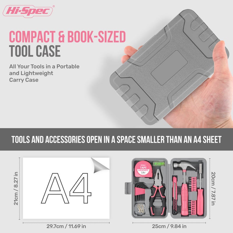 Hi-Spec Tool Set 25pc Pink Household DIY Tool Kit for Women. Small Mini Tool Box Set of Starter Basic Ladies Tools - Image 3