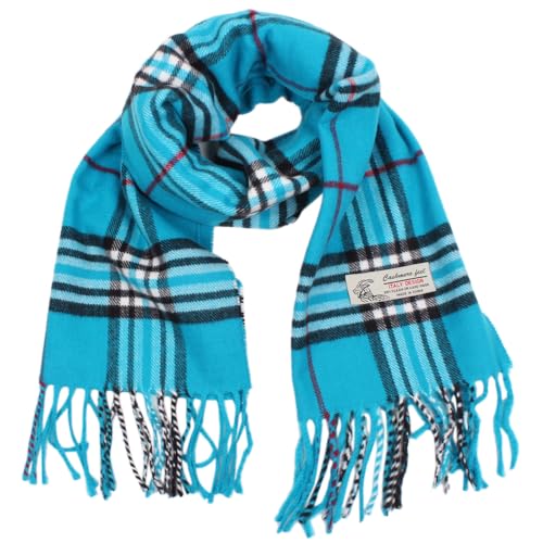 TZ Promise Plaid Cashmere Feel Classic Soft Luxurious Winter Scarf For Men Women (Sky Blue) - Image 1
