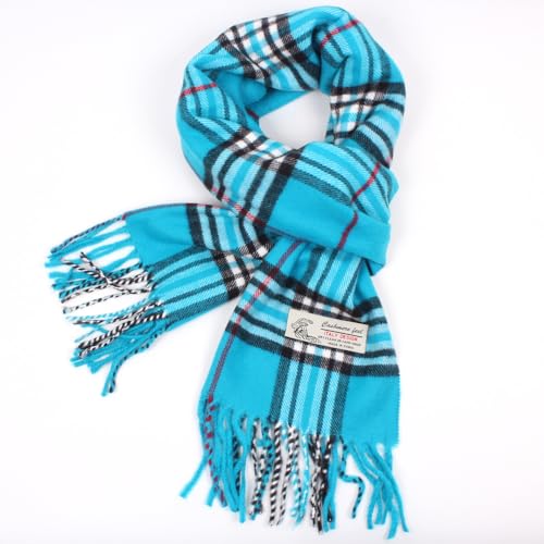 TZ Promise Plaid Cashmere Feel Classic Soft Luxurious Winter Scarf For Men Women (Sky Blue) - Image 2