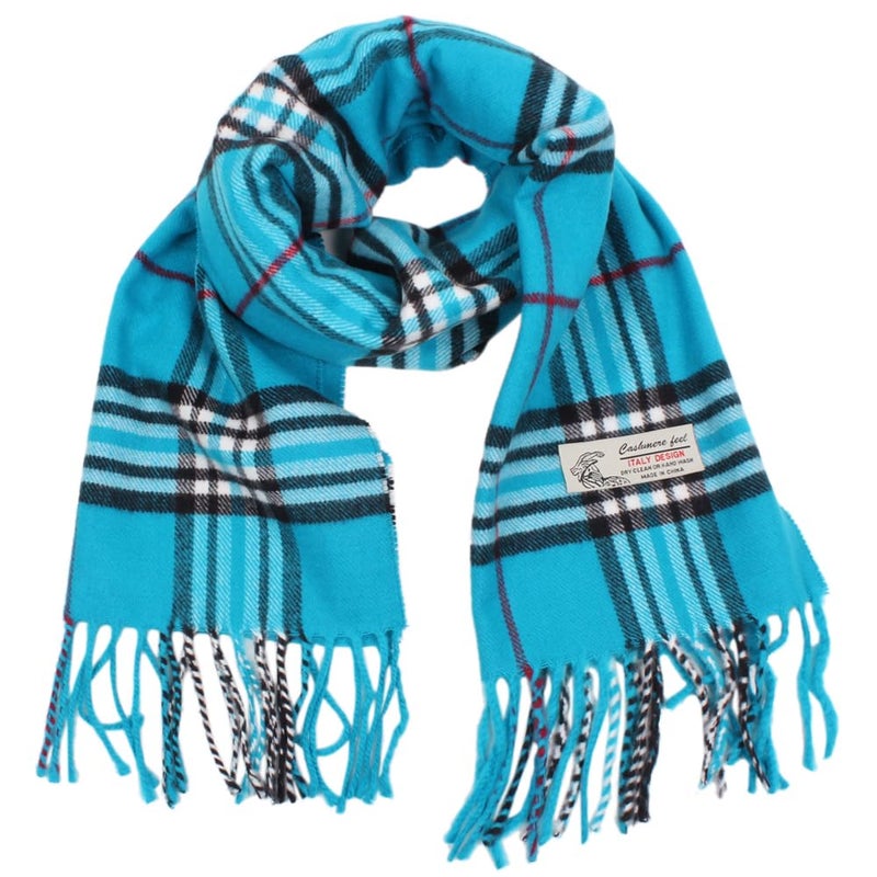 TZ Promise Plaid Cashmere Feel Classic Soft Luxurious Winter Scarf For Men Women (Sky Blue) - Image 5