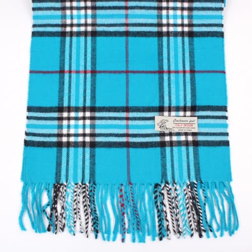TZ Promise Plaid Cashmere Feel Classic Soft Luxurious Winter Scarf For Men Women (Sky Blue) - Image 4