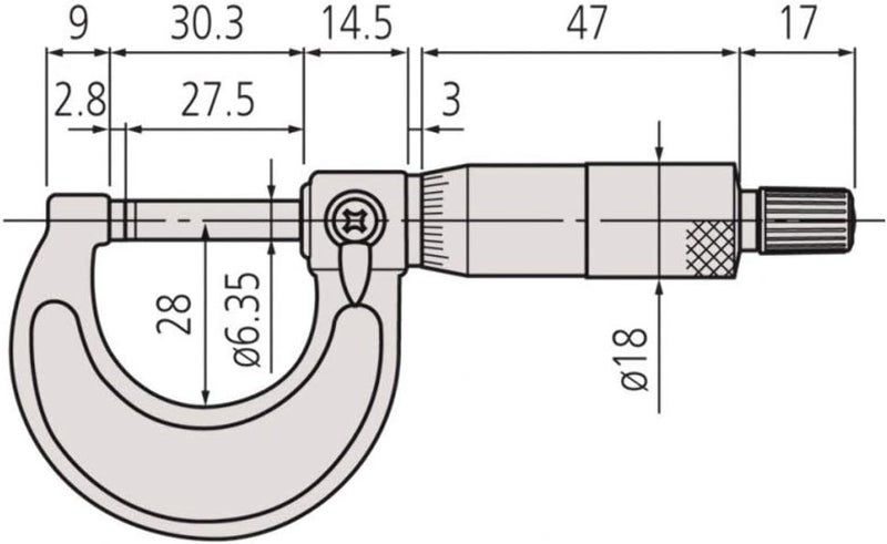 Mitutoyo 103-137 Outside Micrometer with Baked-Enamel Finish and Vernier Scale in Metric Units - Image 2