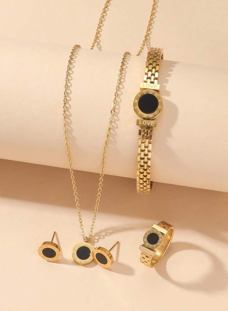 JewelryPalace Gold Plated Stainless Steel Women's Necklace and Bracelets And Earrings and Rings Accessories Set - Image 1