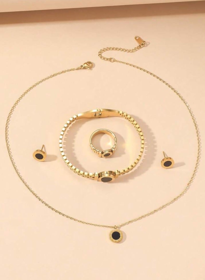 JewelryPalace Gold Plated Stainless Steel Women's Necklace and Bracelets And Earrings and Rings Accessories Set - Image 2