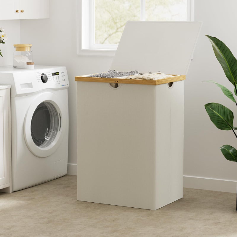 WOWLIVE 165L Double Laundry Hamper with Lid Bamboo Laundry Basket 2 Section,Large Dirty Clothes Hamper with Removable Bags, Laundry Bin Organizer Storage for Dorm,Bedroom,Bathroom,Beige - Image 3