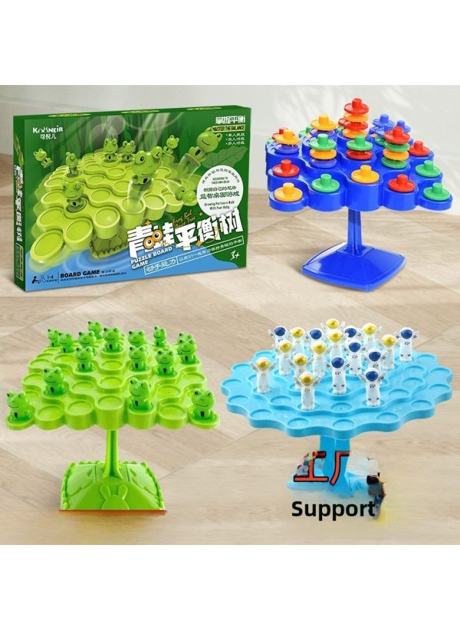 Frog Balance Tree Astronaut Children's Educational Table Game Toy Multiplayer Interactive Stacking Fun Toy-Color:Balance Tree-Spaceman Cyan (e-commerce Box)  - Image 2