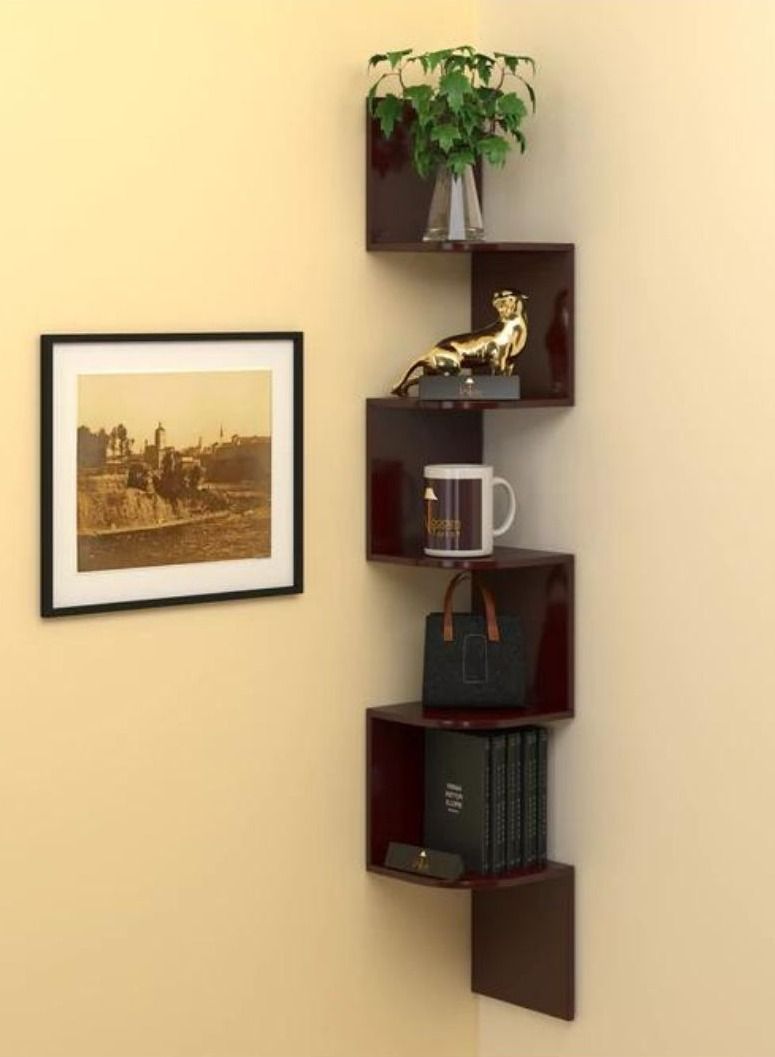 Wooden Twist Fancy Zigzag Wall Mount Floating Corner Wall Shelf - Image 1
